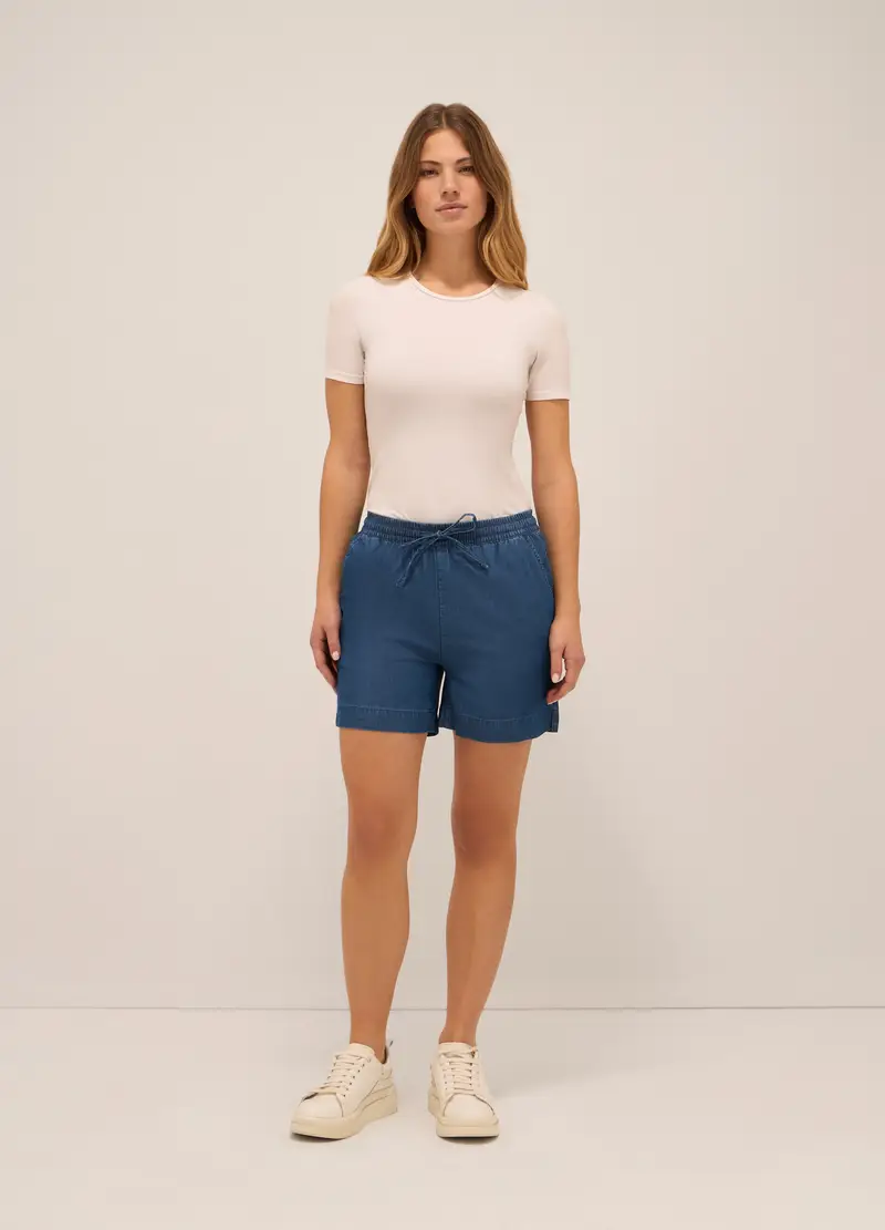 Shorts In Puro Cotone Donna, Blu denim