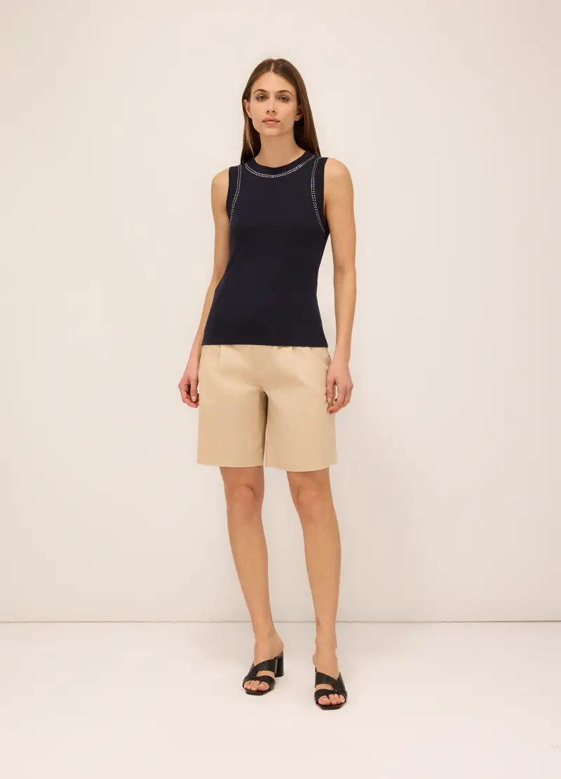 Shorts In Raso Di Cotone Stretch Donna, Beige chiaro