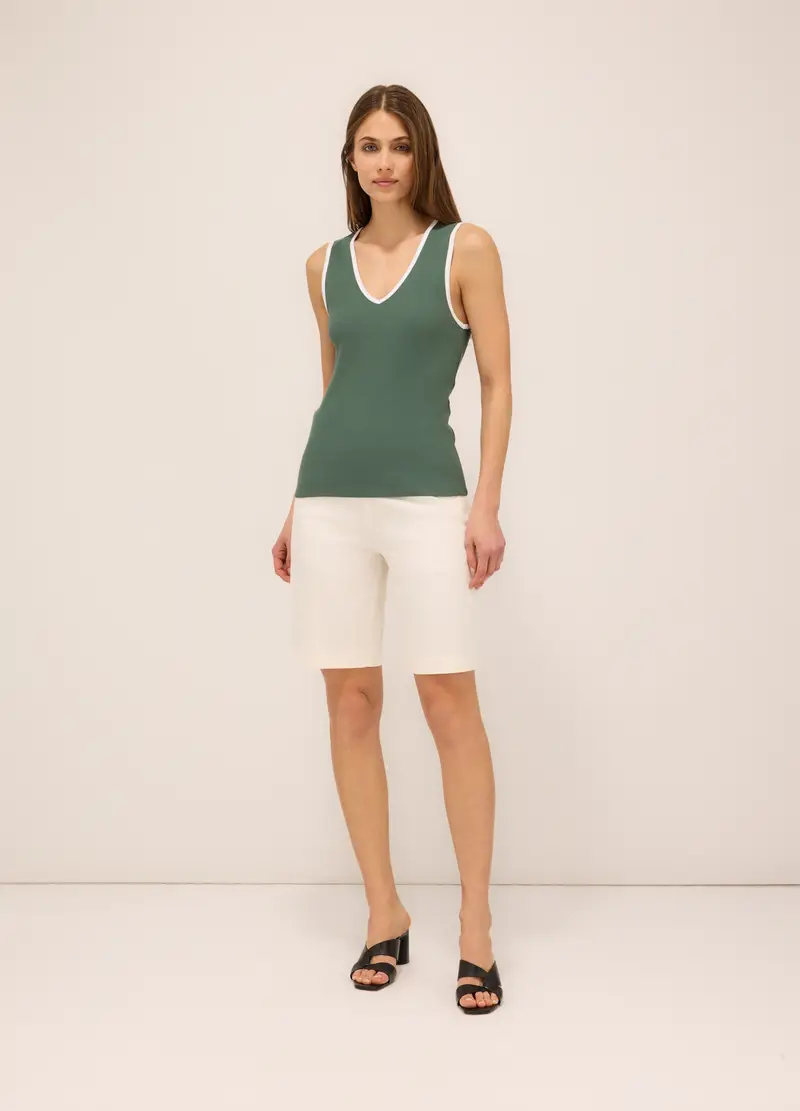 Shorts In Raso Di Cotone Stretch Donna, Bianco panna