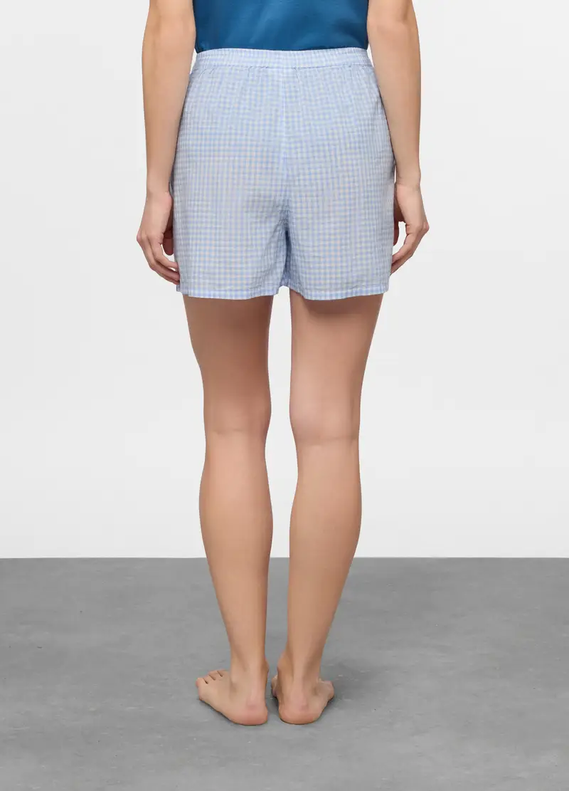 Shorts Pigiama Fit Regular In Puro Cotone, Donna, Bianco/Azzurro miniatura 2