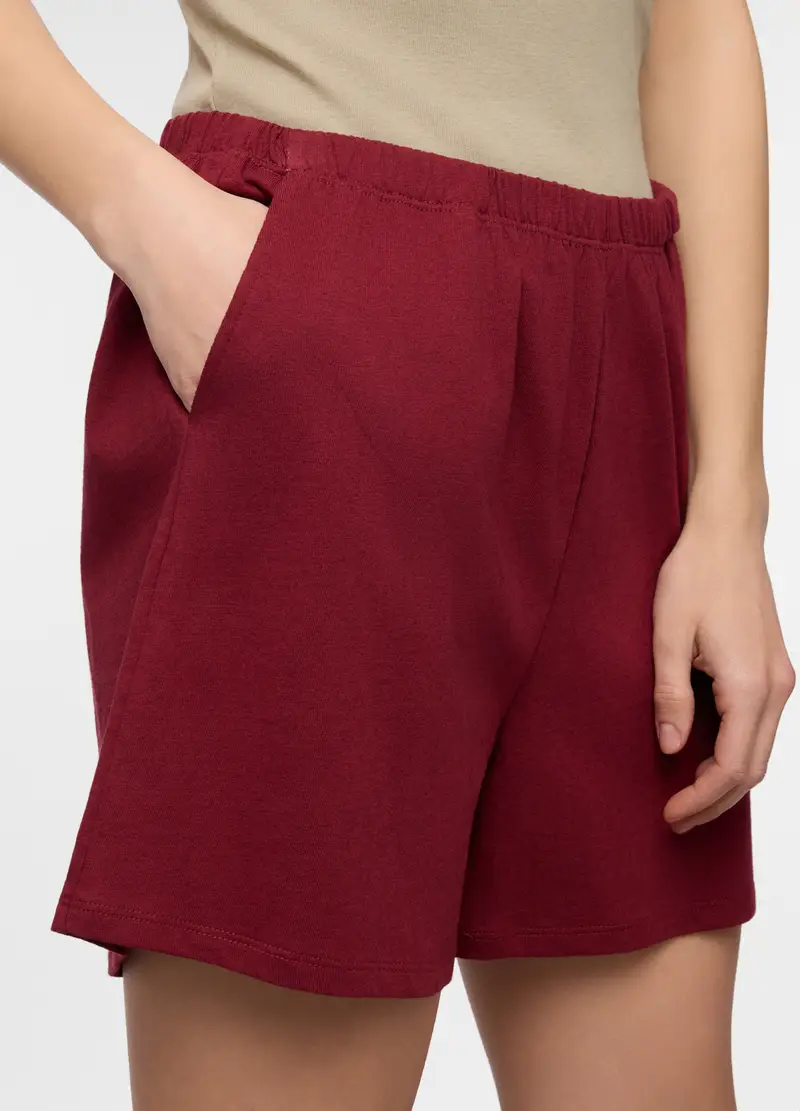 Shorts Pigiama Misto Lino Donna, Rosso scuro miniatura 3