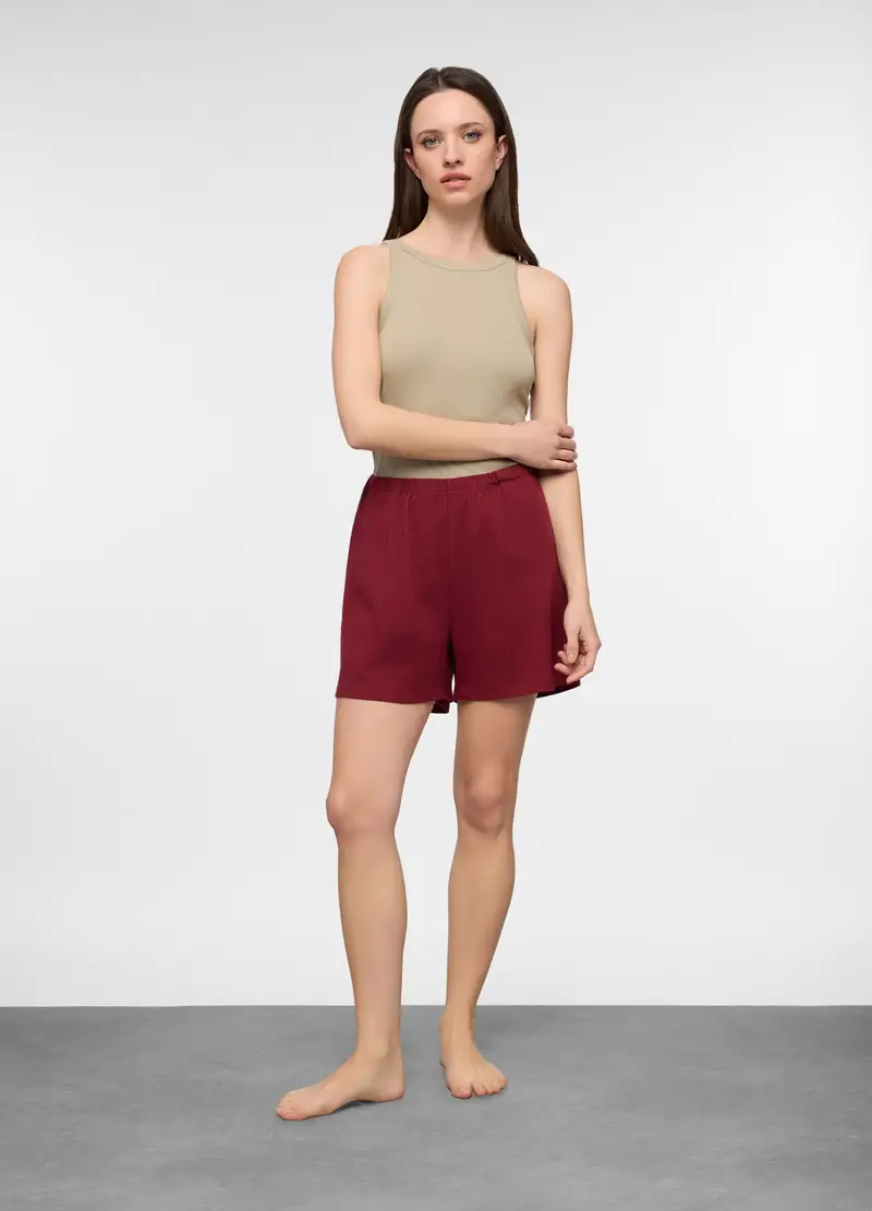 Shorts Pigiama Misto Lino Donna, Rosso scuro