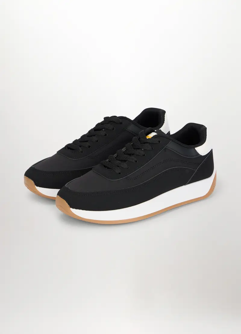 Sneakers Con Inserti In Eco Pelle Donna, Nero/Bianco miniatura 2