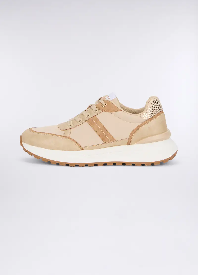 Sneakers In Eco Pelle Donna, Beige chiaro miniatura 2