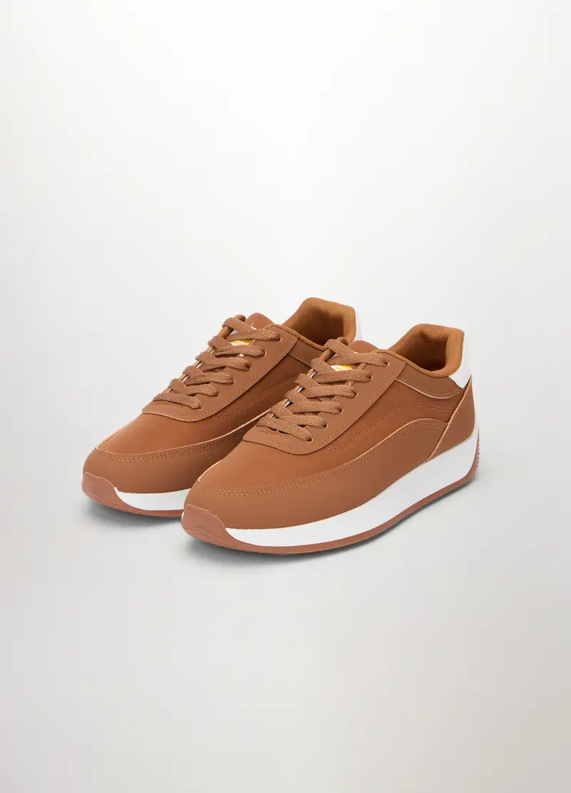 Sneakers Stringate In Ecopelle Donna, Marrone chiaro miniatura 2