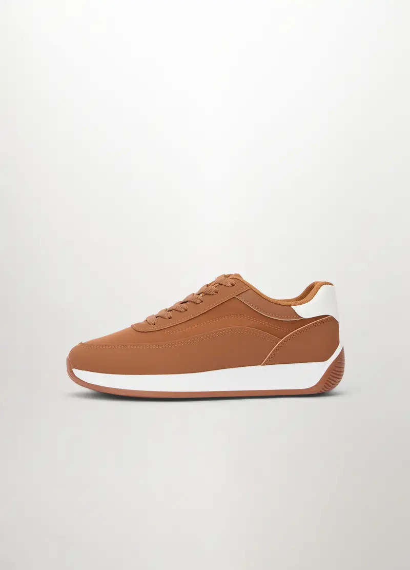 Sneakers Stringate In Ecopelle Donna, Marrone chiaro