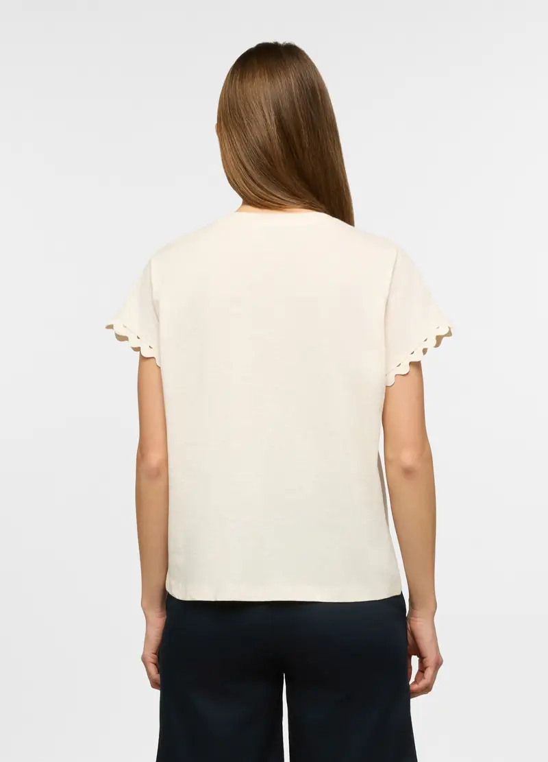 T-shirt A Girocollo Fit Regular In Puro Cotone Slub Donna, Beige chiaro miniatura 2