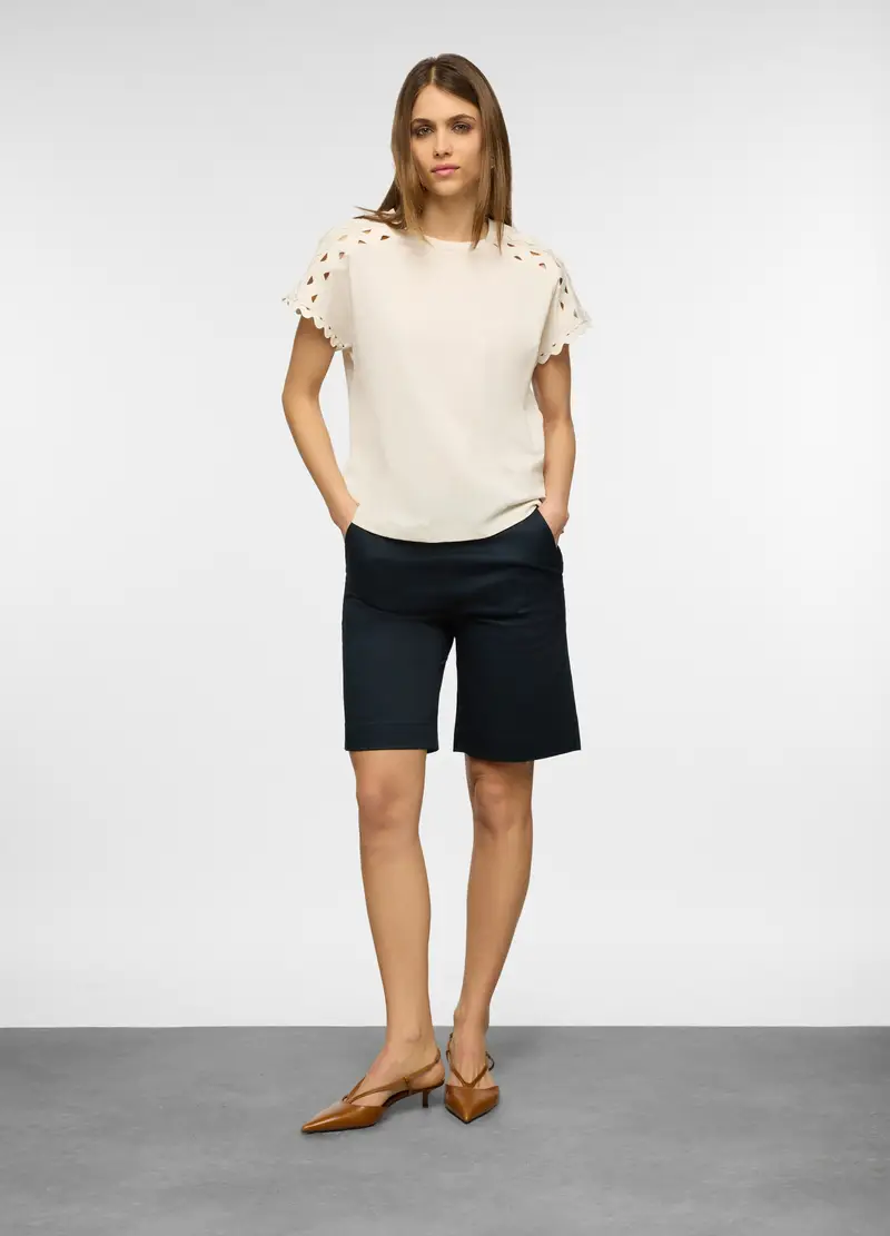 T-shirt A Girocollo Fit Regular In Puro Cotone Slub Donna, Beige chiaro