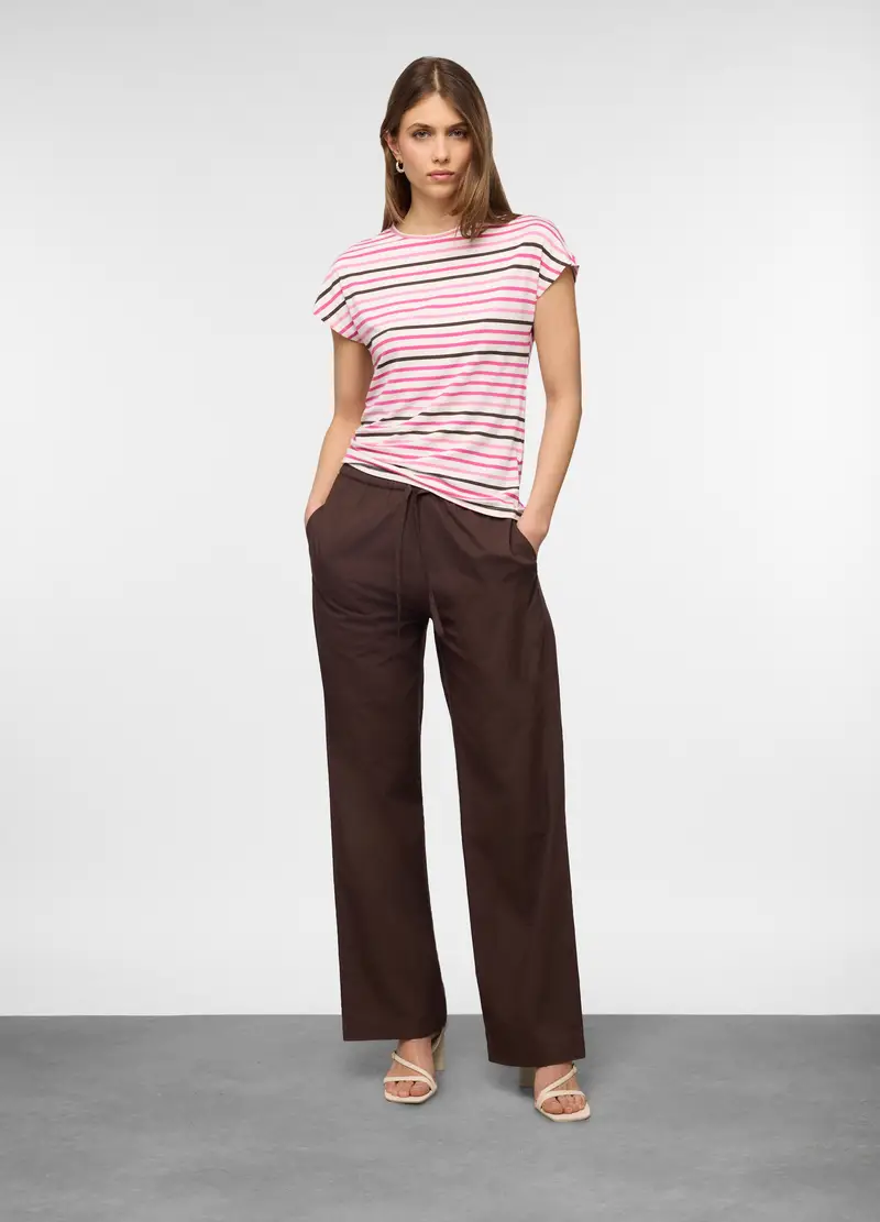 T-shirt A Girocollo Fit Regular In Viscosa Stretch A Righe Donna, Multicolor