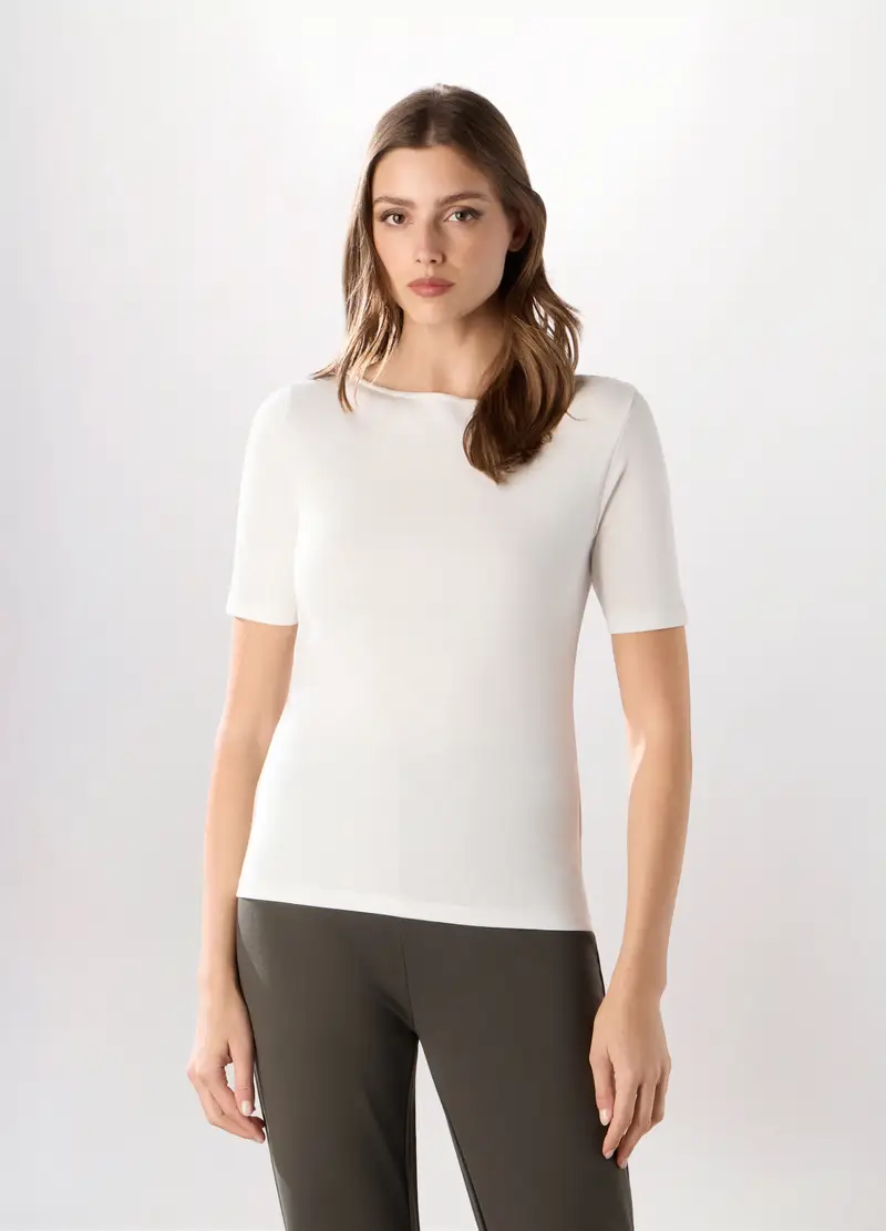 T-shirt A Manica Corta In Puro Cotone Donna, Bianco