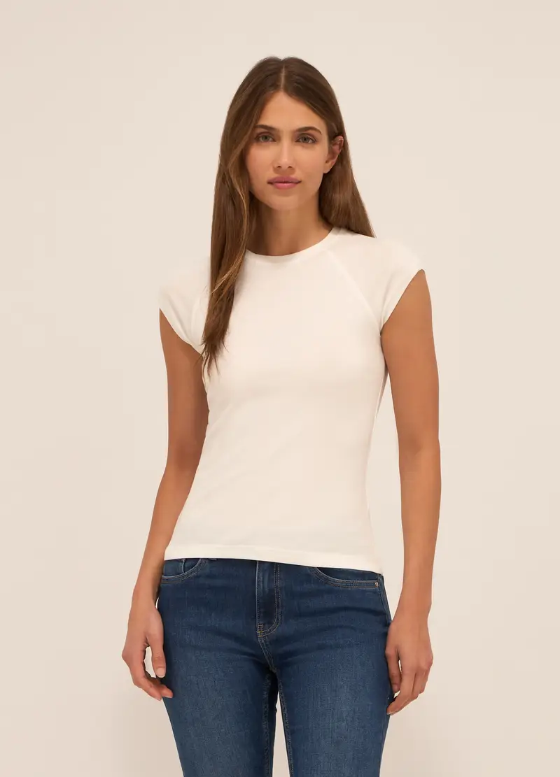 T-shirt A Maniche Corte In Puro Cotone Donna, Bianco gesso