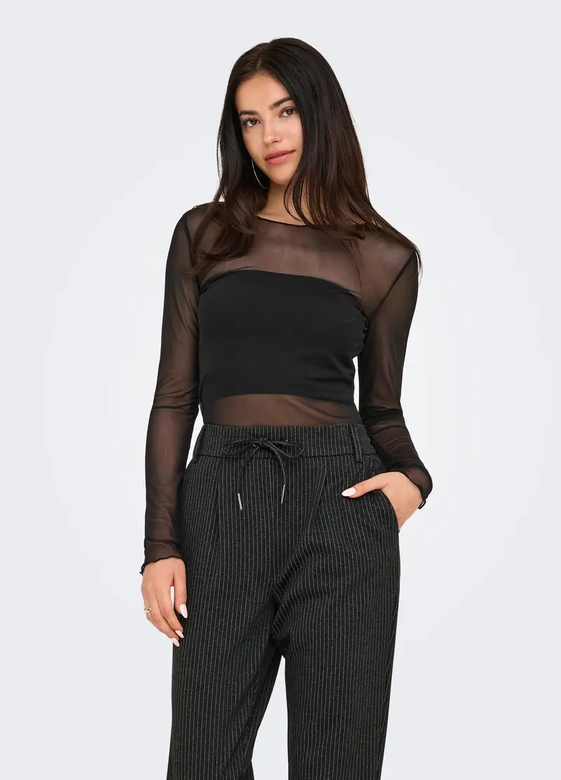 T-shirt A Maniche Lunghe Donna, Unisex, Nero stampa 1