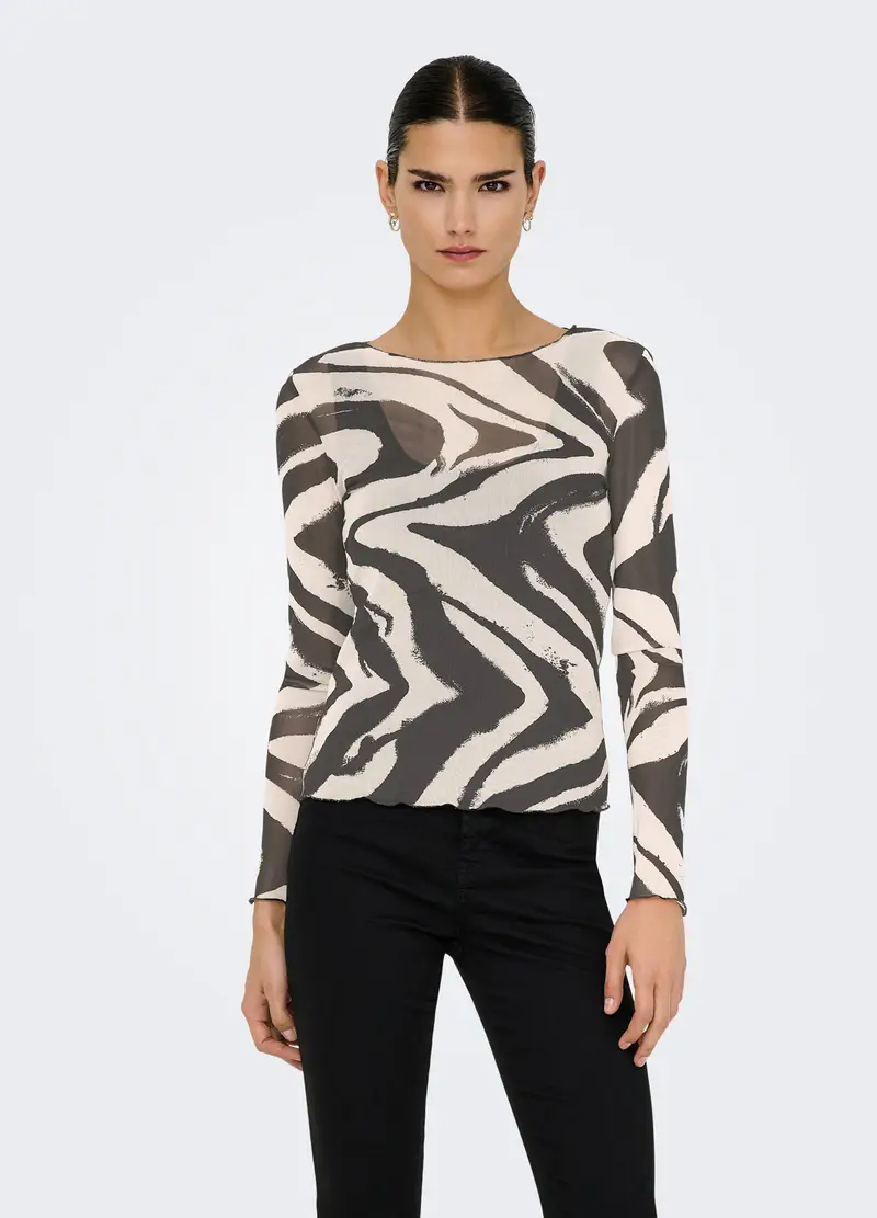 T-shirt A Maniche Lunghe Donna, Unisex, Nero stampa 2