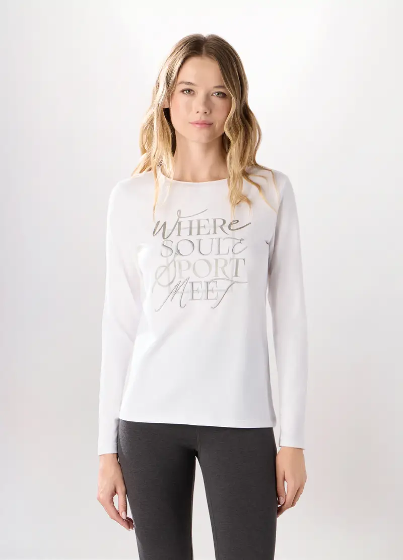 T-shirt A Maniche Lunghe In Cotone Stretch Holistic Fitness Donna, Bianco