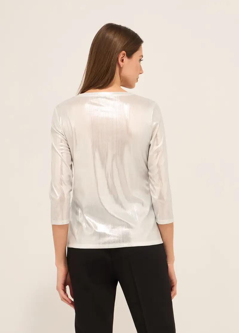 T-shirt Ad Effetto Metallizzato Donna, Grigio argento miniatura 2