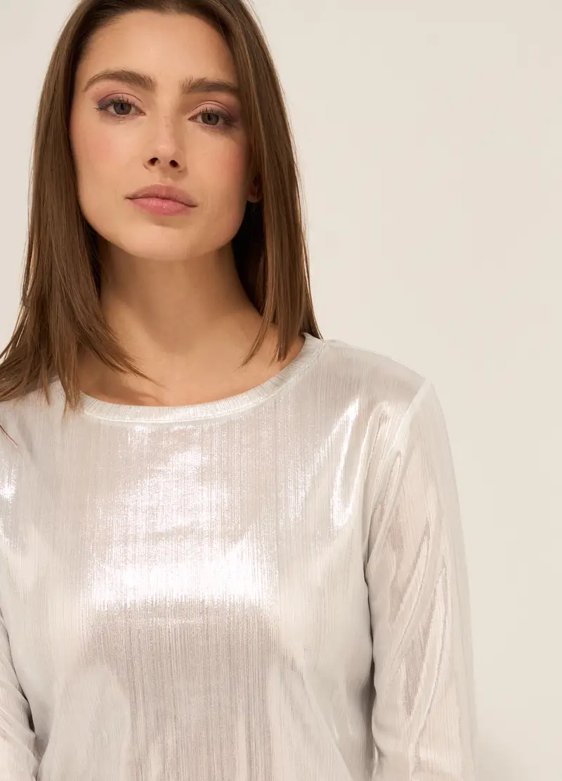 T-shirt Ad Effetto Metallizzato Donna, Grigio argento miniatura 3