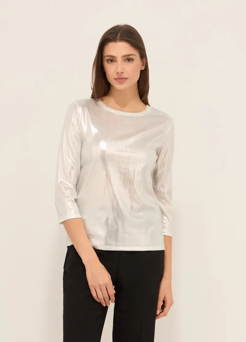 T-shirt Ad Effetto Metallizzato Donna, Grigio argento