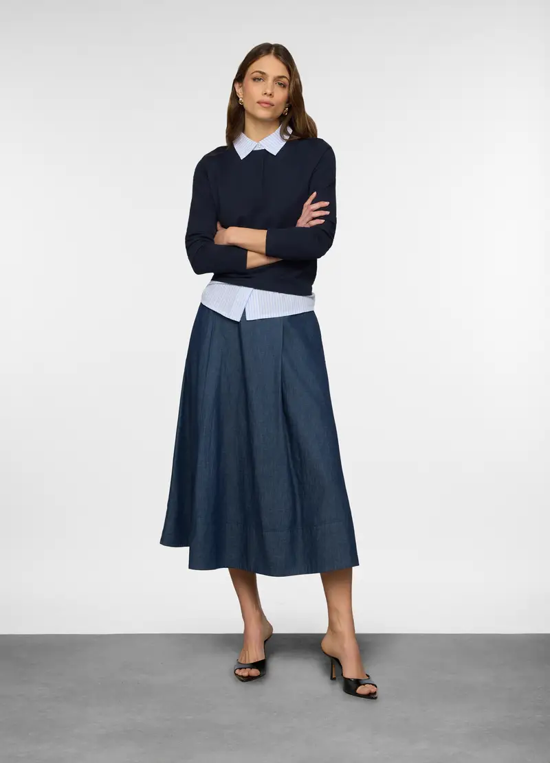 T-shirt Con Inserto Camicia Donna, Blu scuro