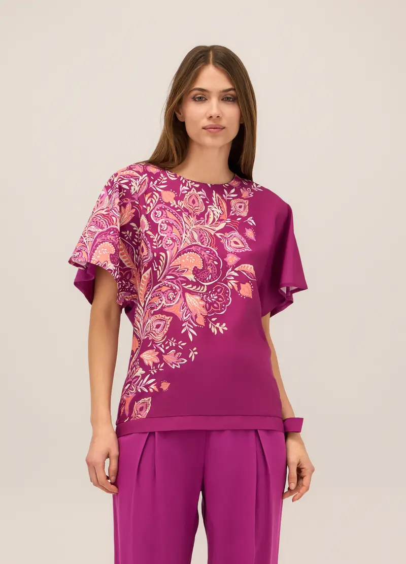 T-shirt Con Maniche Ad Aletta Donna, Rosa ciclamino