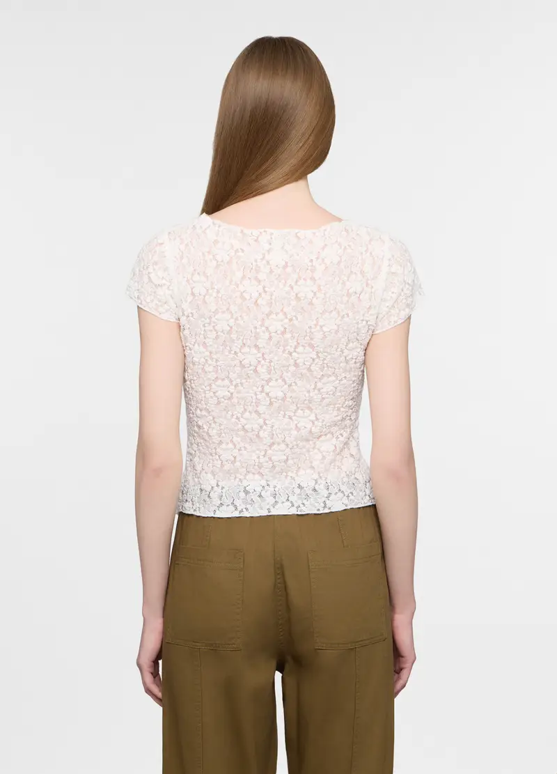 T-shirt Con Scollo A Barchetta Donna, Bianco panna miniatura 2