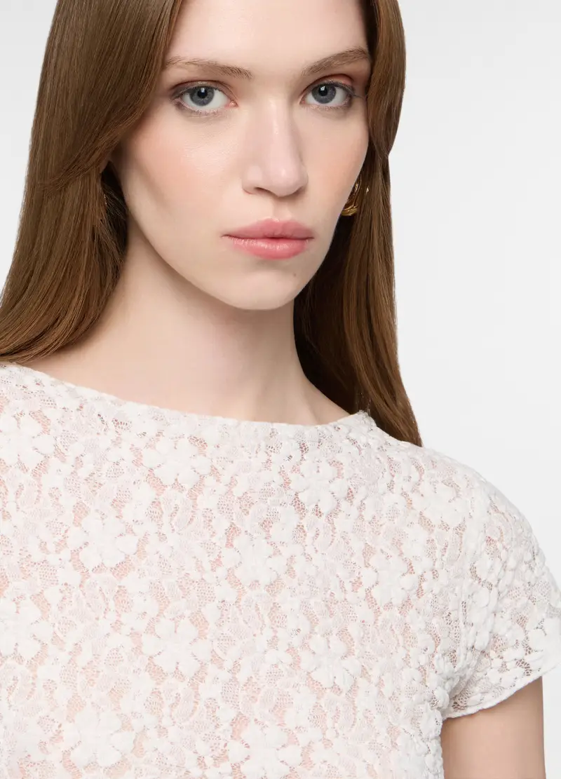 T-shirt Con Scollo A Barchetta Donna, Bianco panna miniatura 3