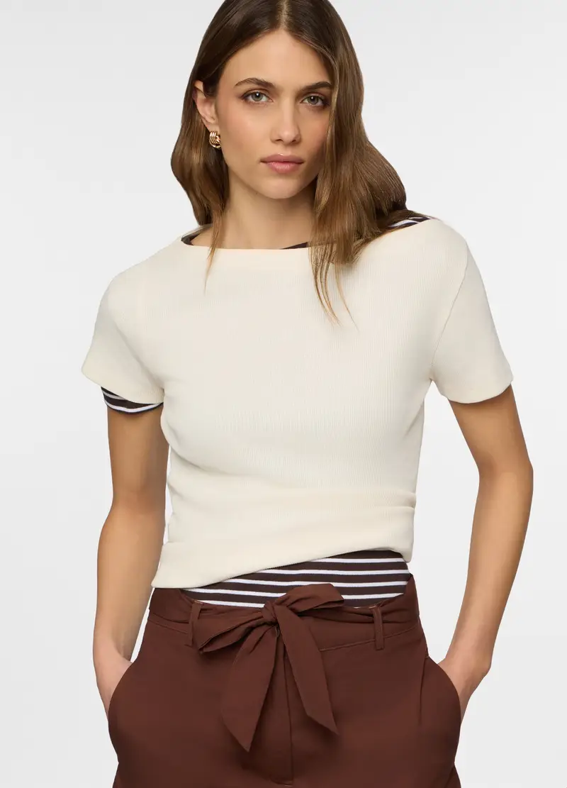 T-shirt Con Scollo A Barchetta Donna, Bianco panna