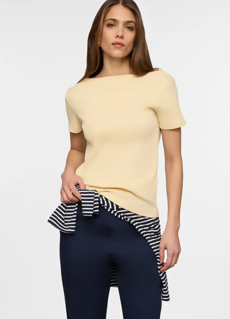 T-shirt Con Scollo A Barchetta Donna, Giallo chiaro