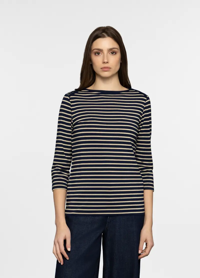 T-shirt Con Scollo A Barchetta In Jersey Donna, Blu navy
