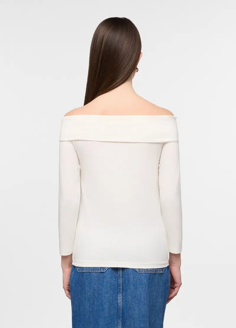 T-shirt Con Scollo A Barchetta Slim Fit Donna, Bianco gesso miniatura 2