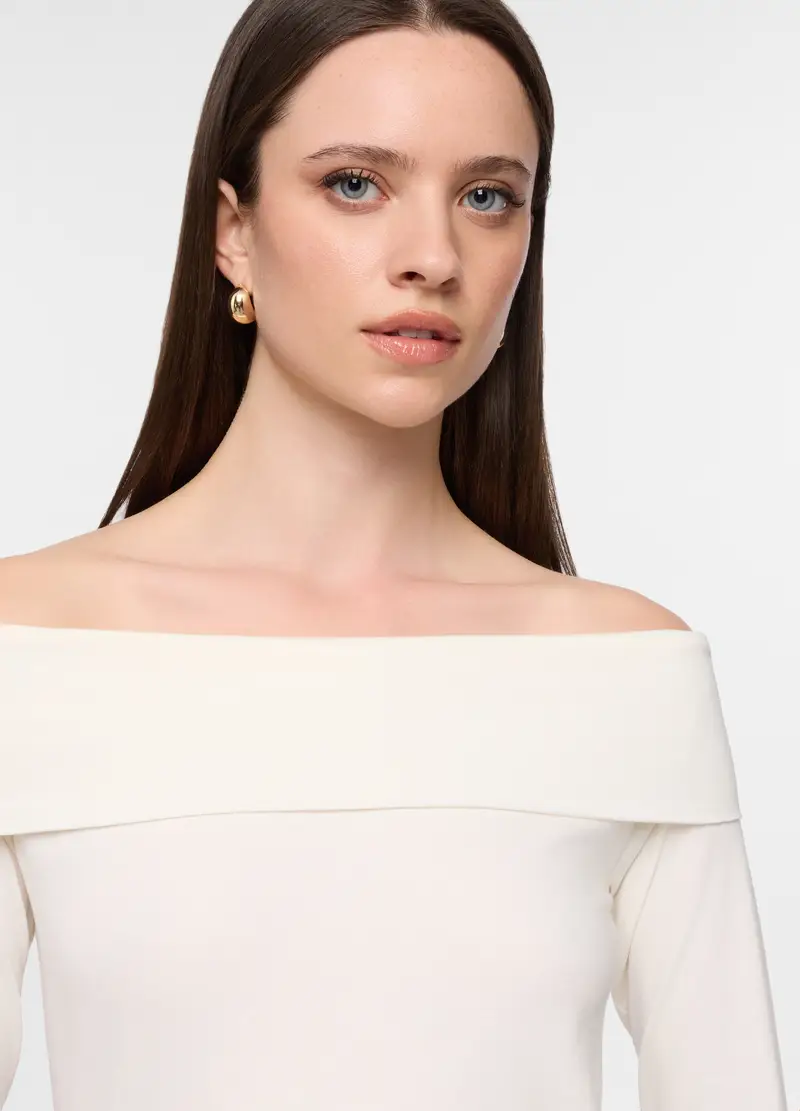 T-shirt Con Scollo A Barchetta Slim Fit Donna, Bianco gesso miniatura 3