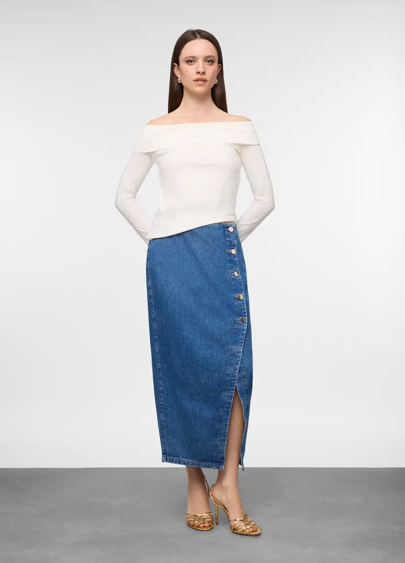 T-shirt Con Scollo A Barchetta Slim Fit Donna, Bianco gesso