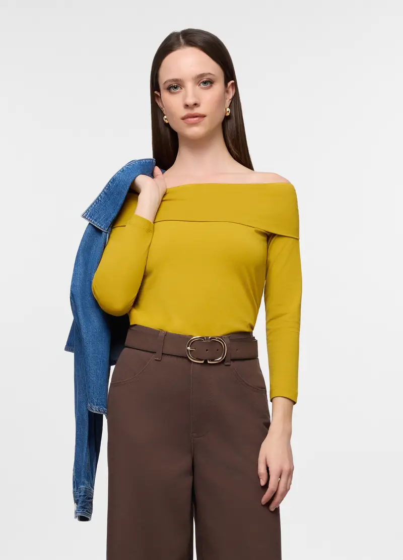 T-shirt Con Scollo A Barchetta Slim Fit Donna, Verde acido