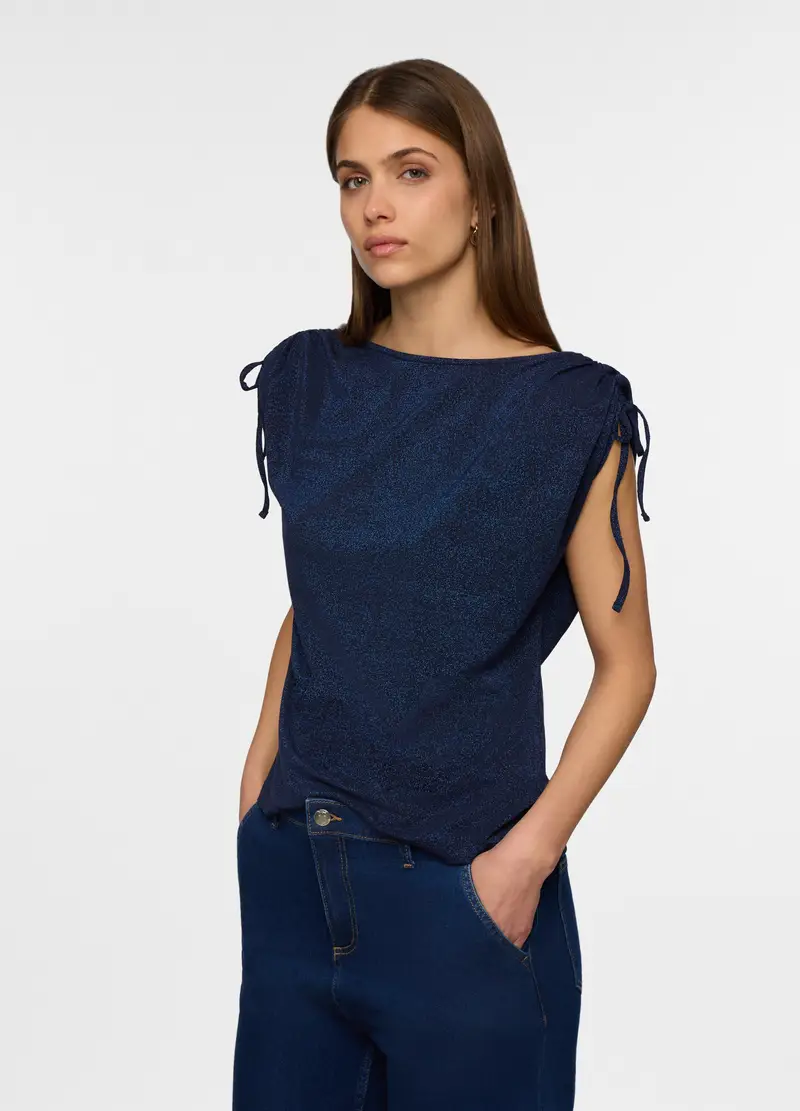T-shirt Con Scollo A Barchetta Stretch Donna, Blu navy