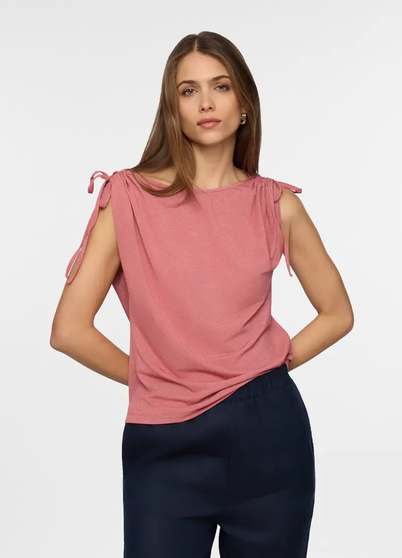 T-shirt Con Scollo A Barchetta Stretch Donna, Rosa corallo