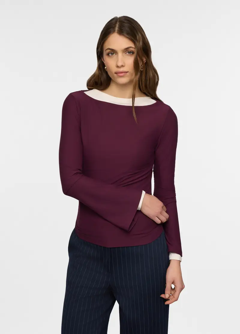 T-shirt Con Scollo A Barchetta Stretch Donna, Viola porpora