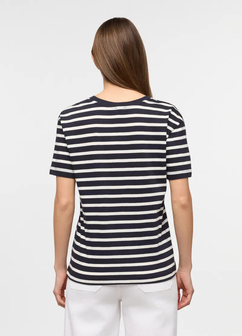 T-shirt Con Scollo A V Donna, Bianco/Blu miniatura 2