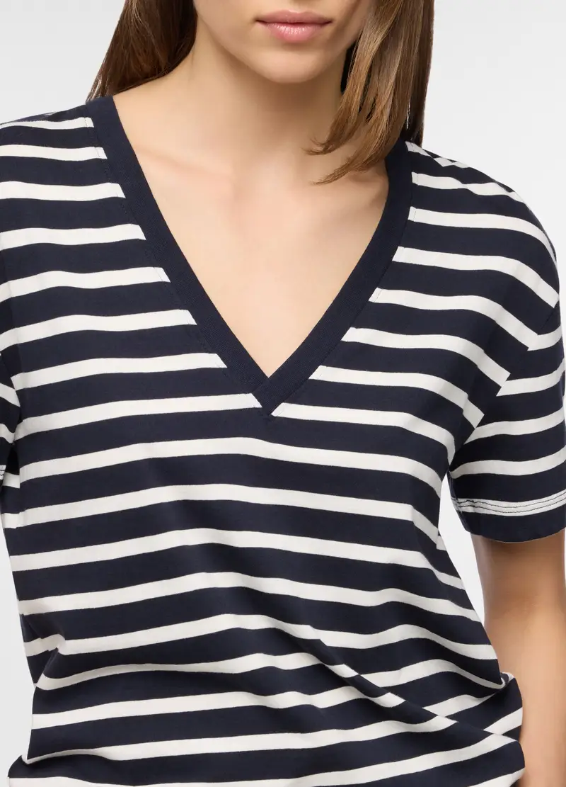 T-shirt Con Scollo A V Donna, Bianco/Blu miniatura 3