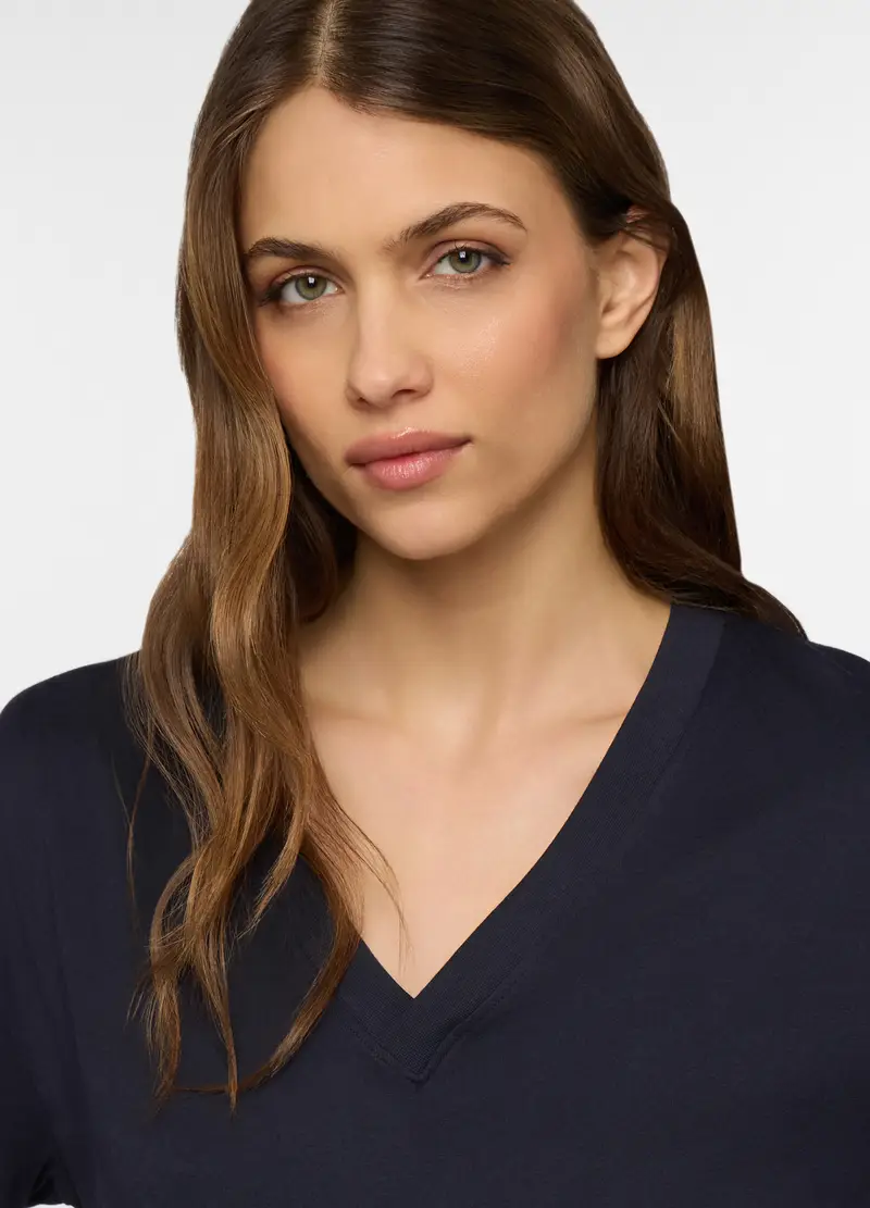 T-shirt Con Scollo A V Donna, Blu Bluette miniatura 3