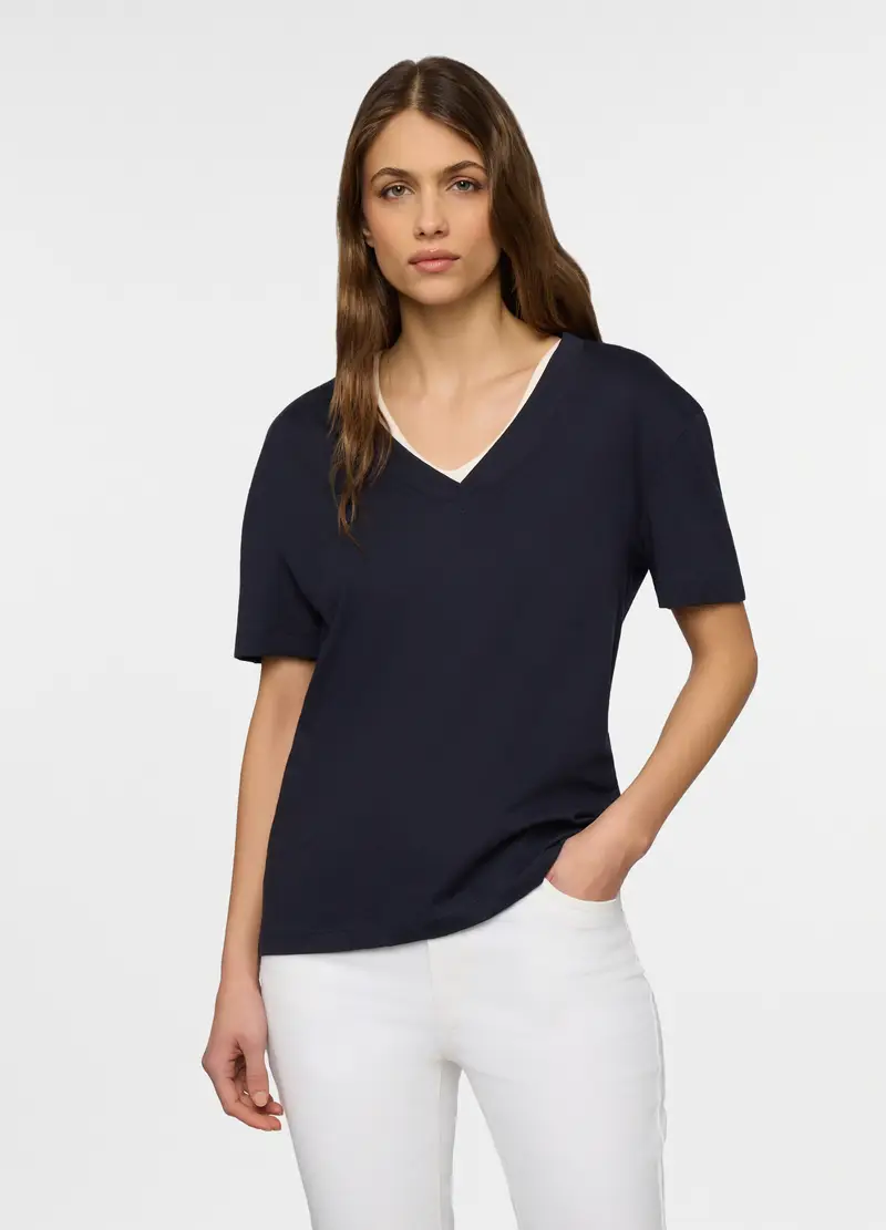 T-shirt Con Scollo A V Donna, Blu Bluette