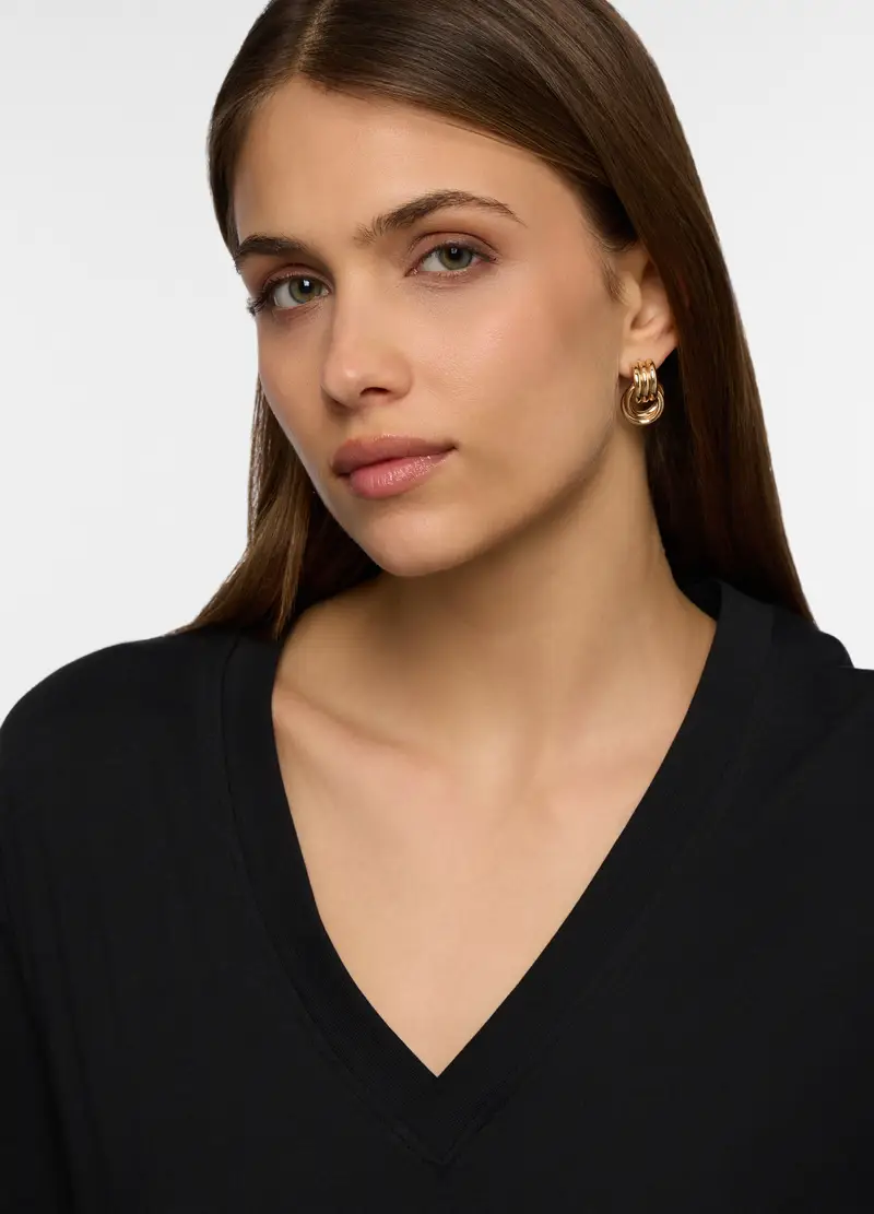 T-shirt Con Scollo A V Donna, Nero miniatura 3