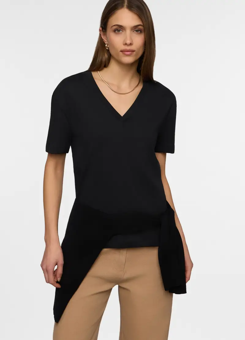 T-shirt Con Scollo A V Donna, Nero