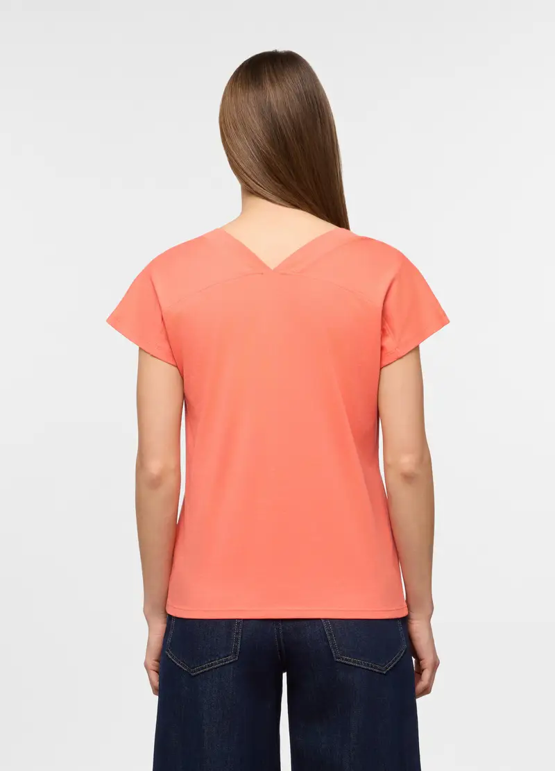T-shirt Con Scollo A V Donna, Rosa corallo miniatura 2