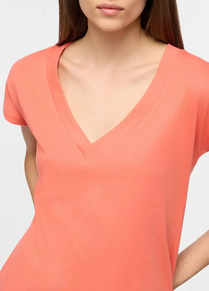 T-shirt Con Scollo A V Donna, Rosa corallo miniatura 3