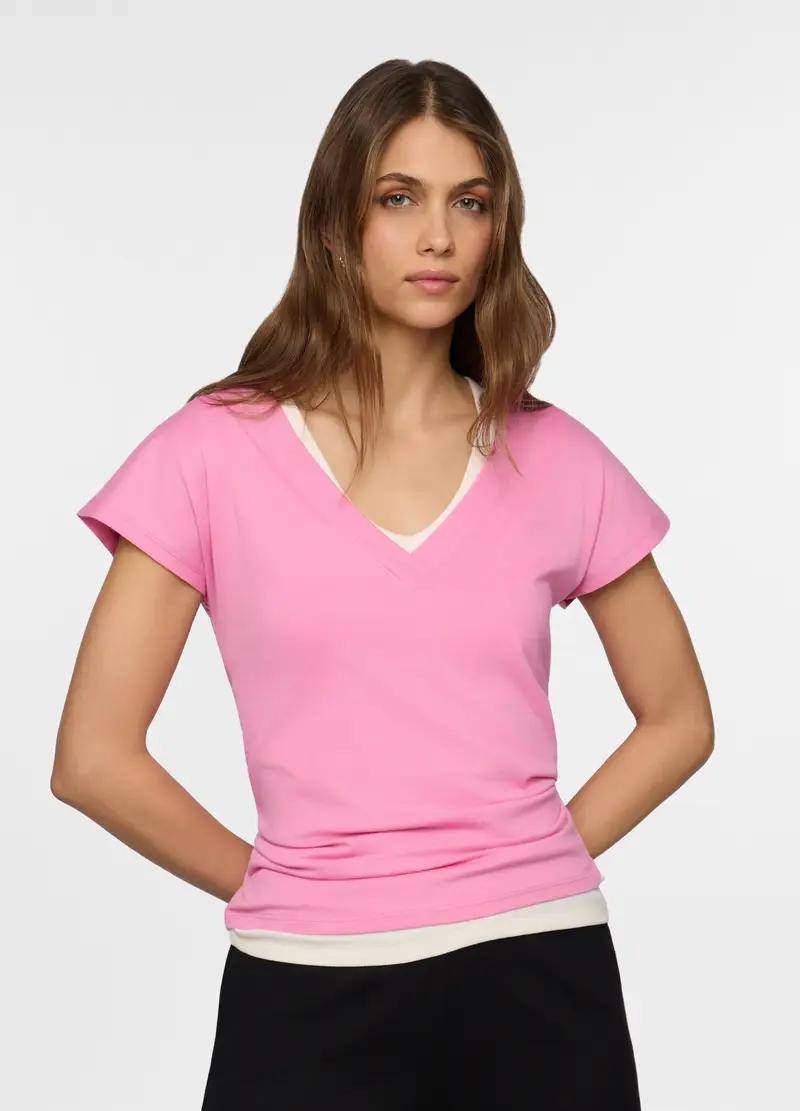 T-shirt Con Scollo A V Donna, Rosa pastello