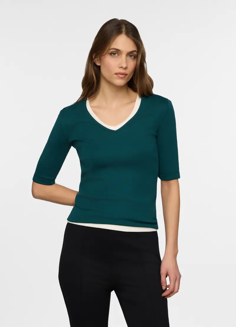 T-shirt Con Scollo A V Donna, Verde smeraldo