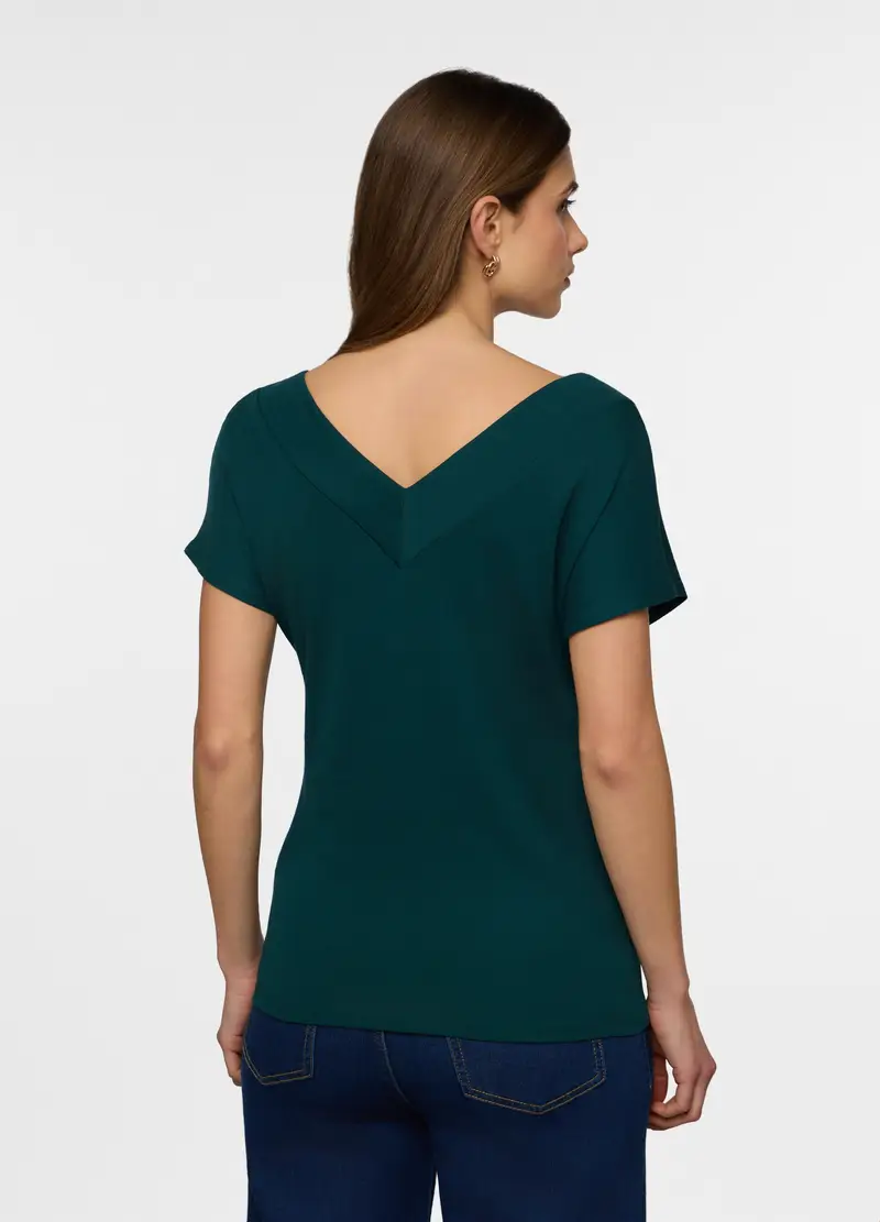 T-shirt Con Scollo A V Donna, Verde smeraldo miniatura 2