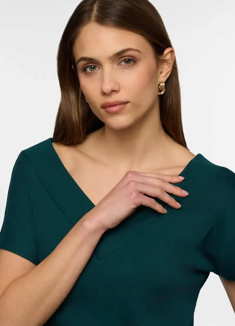 T-shirt Con Scollo A V Donna, Verde smeraldo miniatura 3