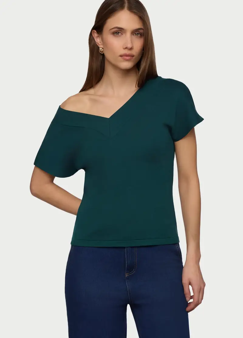 T-shirt Con Scollo A V Donna, Verde smeraldo