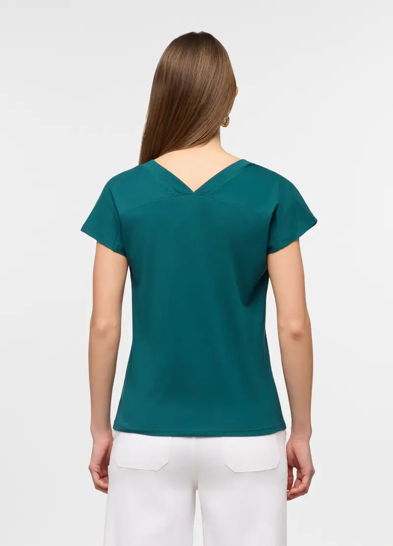 T-shirt Con Scollo A V Donna, Verde smeraldo miniatura 2