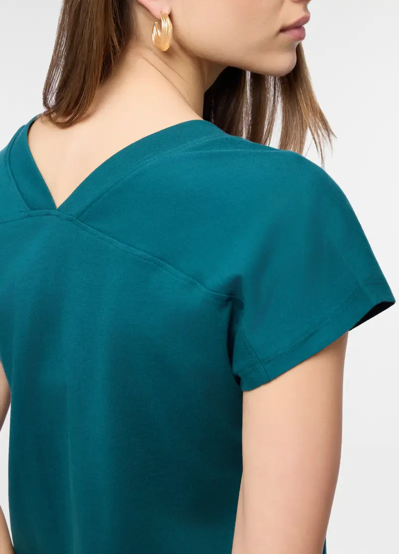 T-shirt Con Scollo A V Donna, Verde smeraldo miniatura 3